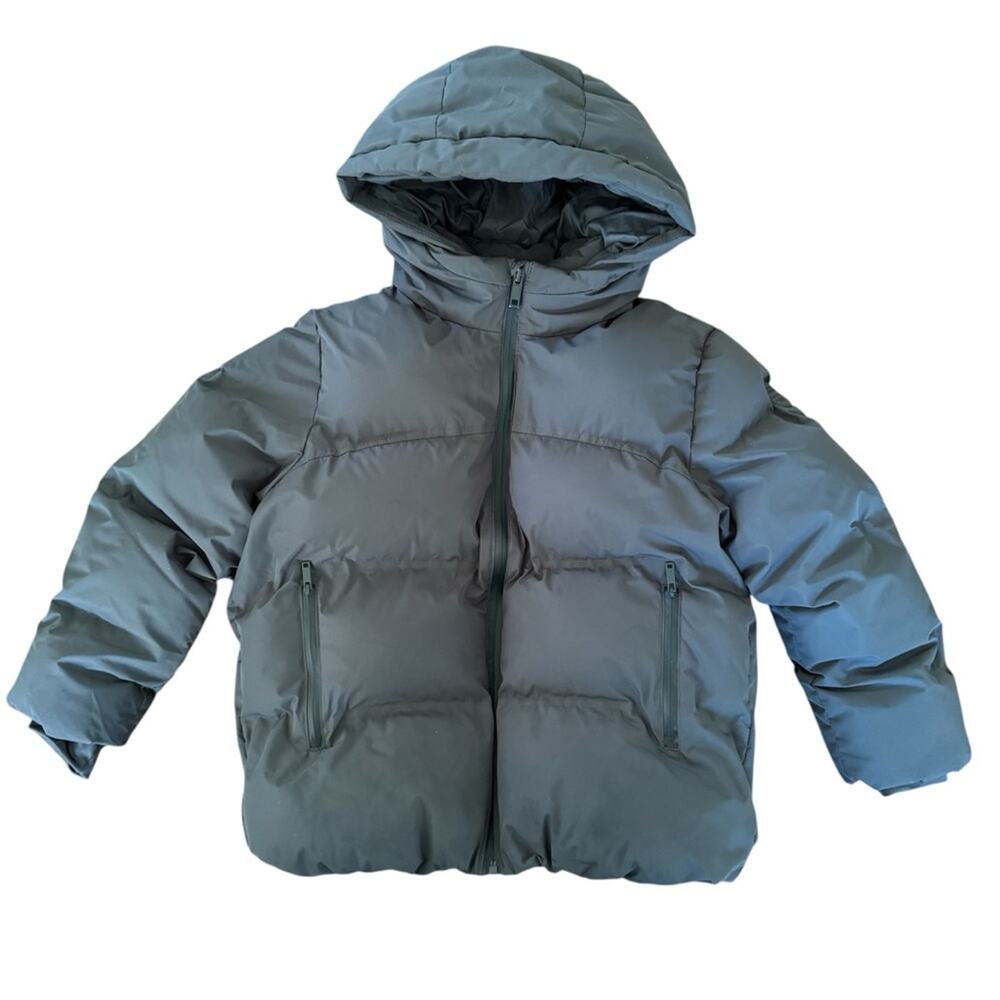 Zara Kids’ Hooded Puffer Jacket Green Water Repellent Size 8-9